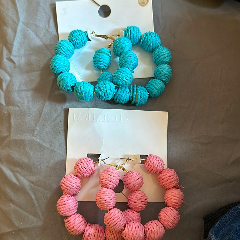 Pink and blue hoop earrings